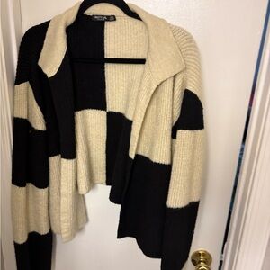 Nasty Gal Black and Cream Block Pattern Cardigan